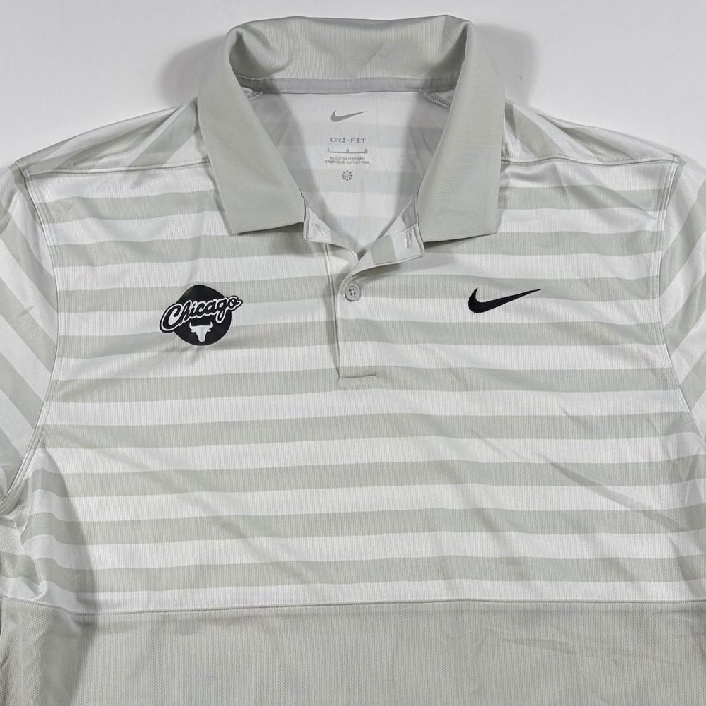 Chicago Bulls Nike Polo Shirt Mens Large Dri-FIT Striped Performance Gray